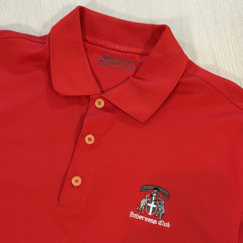 Nike Golf Polo Shirt Mens Medium Red Short Sleeve Inverness Club Logo